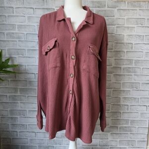 NWT Dusty Rose High-Low Waffle Knit Button Down | Women’s 2X